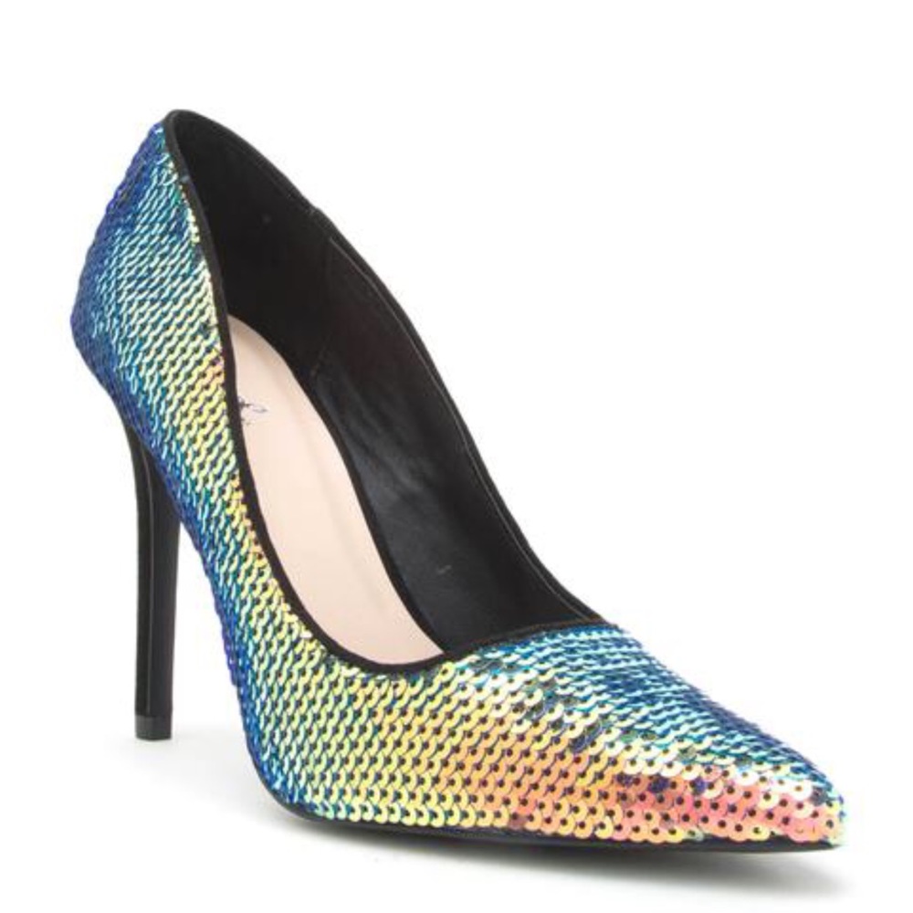 QUPID Mermaid Sequins Single Sole Size 6 Pump Heel - Picture 3 of 5